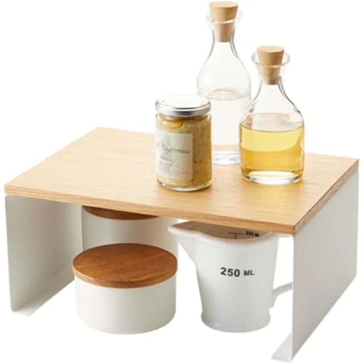 YAMAZAKI 3923 Tosca Stapelbare Küchenablage L, weiß, aus Stahl/Holz, minimalistisch, 30,5 x 22 x 14,5 cm – Bild 1