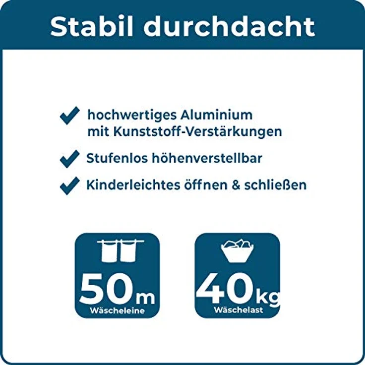 Blome Wäschespinne Alustar 50, 50 m Wäscheständer inkl. Bodenhülse zum Eindrehen – Bild 3