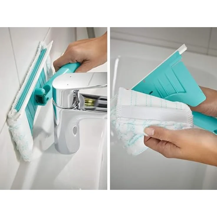 Leifheit Badwischer Bath Cleaner Telescope 110 cm mit 360°-Drehgelenk, Fliesenwischer ideal für Armaturen, von 65 bis 110 cm ausziehbarer Fliesenreiniger, mit Mikrofaser Bezug und Click-System – Bild 4