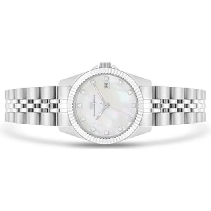 Rhodenwald & Söhne Damen Uhr 10010490, analog Quarzwerk mit Edelstahlarmband in Silber, wasserdicht bis 5 ATM, Zifferblatt in Weiß mit Kristallen und Datumsanzeige – Bild 3