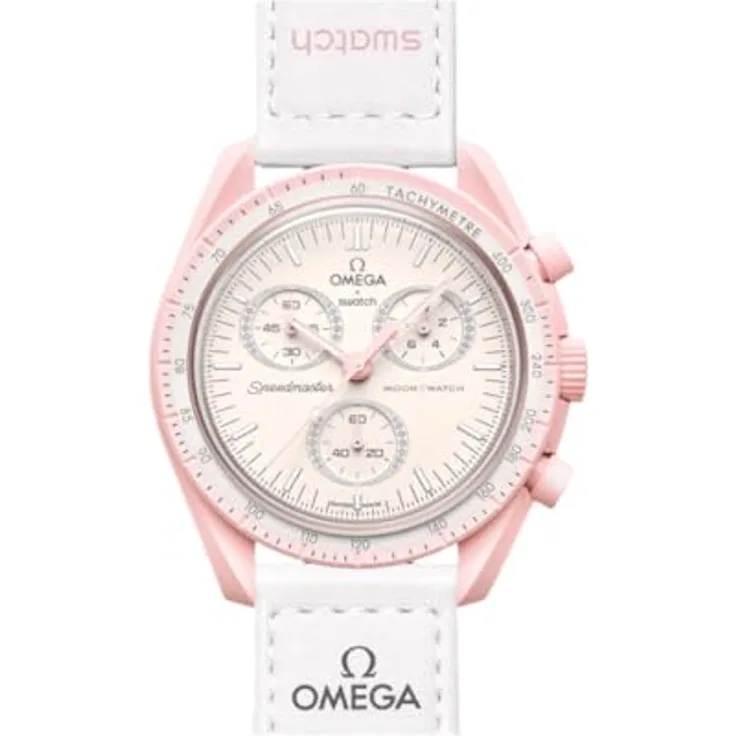 Swatch Chronograph Swatch x Omega Bioceramic Moonswatch Mission to Venus, Armbanduhr mit zartem pastellrosa Zifferblatt
