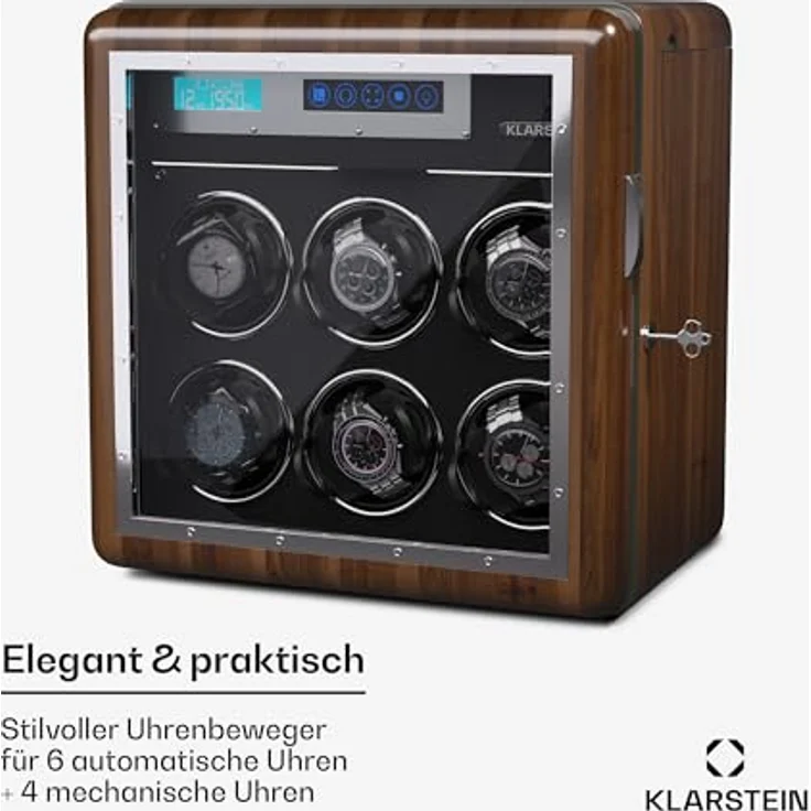 Klarstein Uhrenbeweger Valmont 6+4, eleganter Uhrenkasten für 10 Automatikuhren mit Touch-Panel und Key Lock, schwarz – Bild 3
