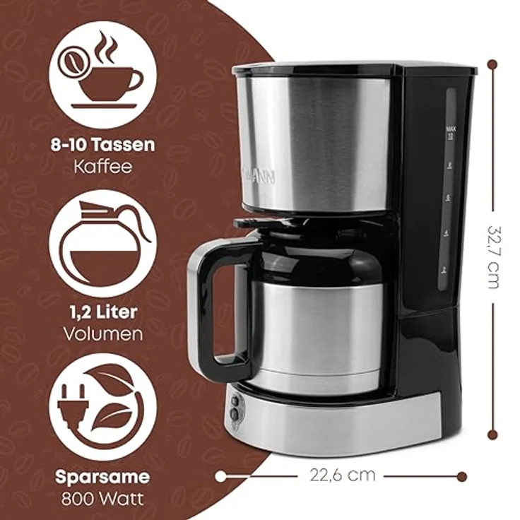 Bomann® Kaffeemaschine mit Thermoskanne für 8–10 Tassen Kaffee (ca. 1,2L) | Filterkaffeemaschine Edelstahl | doppelwandige Thermoskanne | kein Temperaturverlust | Kaffeemaschine 800W | KA 6066 CB – Bild 2