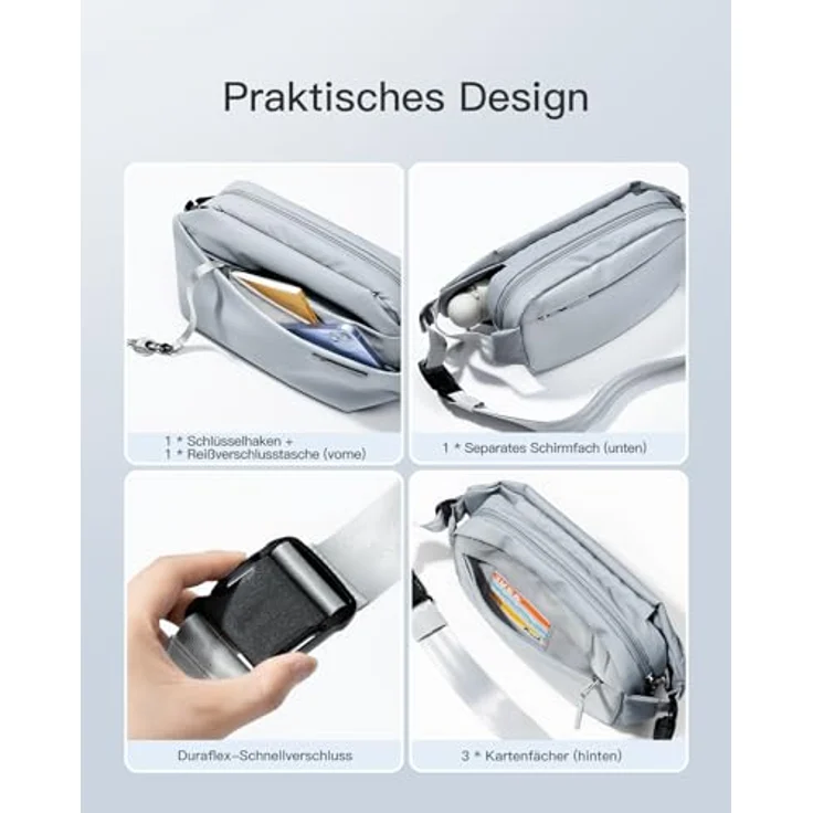 Inateck Sling Bag X, Kompakte Wasserdichte Brusttasche für Herren und Damen, Crossbody Umhängetasche in Schwarz – Bild 5