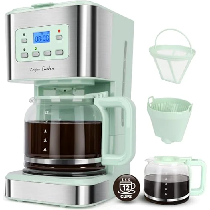 Taylor Swoden Kaffeemaschine TS-12, 1.5L Filterkaffeemaschine mit Timer, 12 Tassen, Tropf-Stopp, Heizplatte, BPA-frei, grün – Bild 1