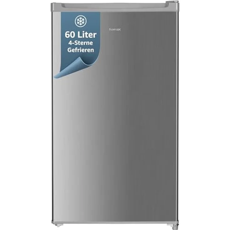 homeX FS1016-S, Gefrierschrank 60L mit 4-Sterne Gefrierfunktion, freistehend, silber, kompakt und leise