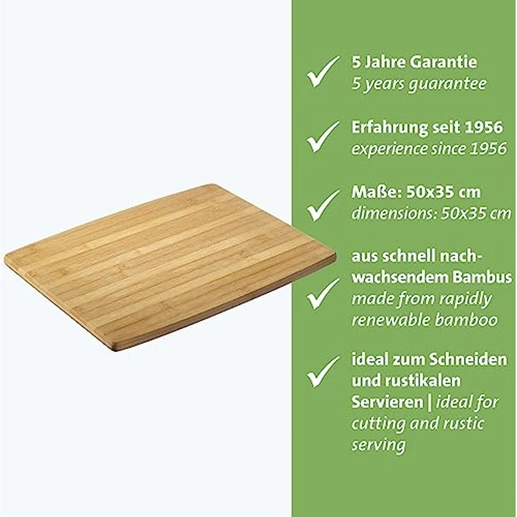 Westmark Schneidebrett – Küchenbrett zum Schneiden und Hacken, robuste Schneidunterlage aus Holz, auch ideal zum Servieren – Bambus, 50 x 35 cm – Bild 2