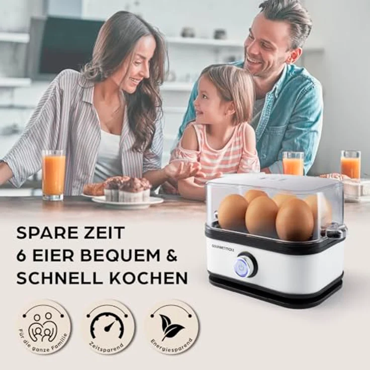 GOURMETmaxx Eierkocher für 6 Eier, Egg Boiler mit Eierstecher und 3 Härtegraden, Design Eierkocher Weiß - spülmaschinenfeste Teile – Bild 5