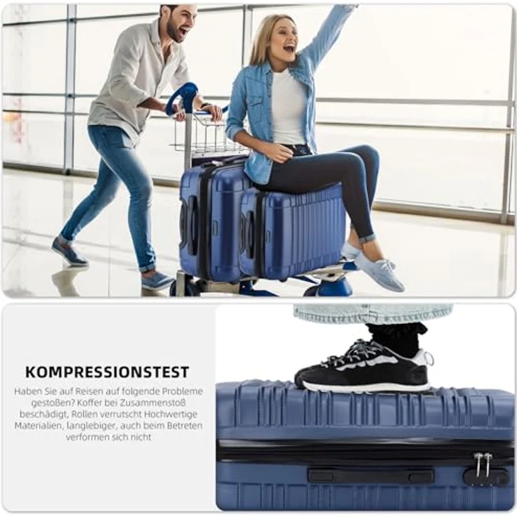 BEIBYE Hartschalen Koffer Trolley Kofferset, 3-teilig in Dunkelblau, mit Zwillingsrollen, robustem ABS-Material und integriertem Zahlenschloss – Bild 5
