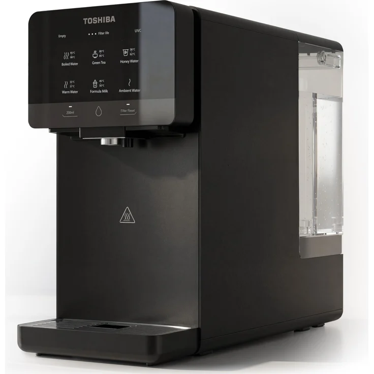 Toshiba Auftisch Osmoseanlage, Wasserfilter für Trinkwasser mit 5-in-1 Filter, UV-Sterilisation, heißem Wasser, NSF-zertifiziert, grau