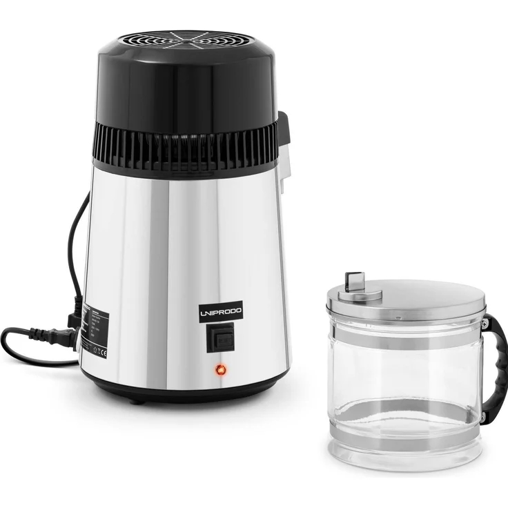 Uniprodo UNI-WD-150, Wasserdestilliergerät mit 4 l Kapazität, 820 W Leistung, Edelstahl und Glas, Silber