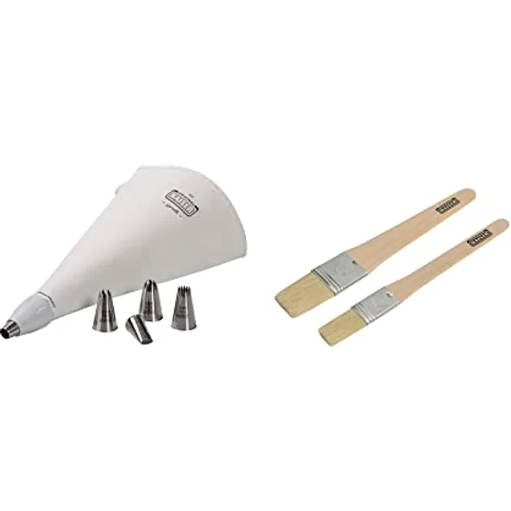 ORIGINAL KAISER - La Forme Plus Starter Set Spritzbeutel inkl. Backpinsel 9-teilig, wiederverwendbarer Spritzbeutel groß mit Tüllen, Adapter, 5 Spritztüllen, Kochfest, Schneidehilfslinie - 9-teilig, Baumwolle, Edelstahl