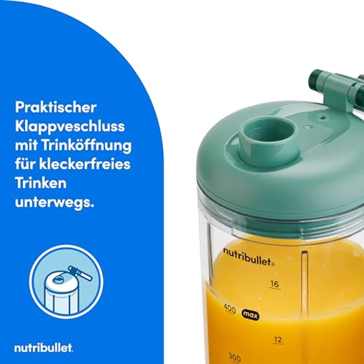 nutribullet Smoothie-Maker NB Flex Portable NBP013GR, Elektromixer in Grün mit 590 ML BPA-freiem Behälter und klappbarem Deckel – Bild 6