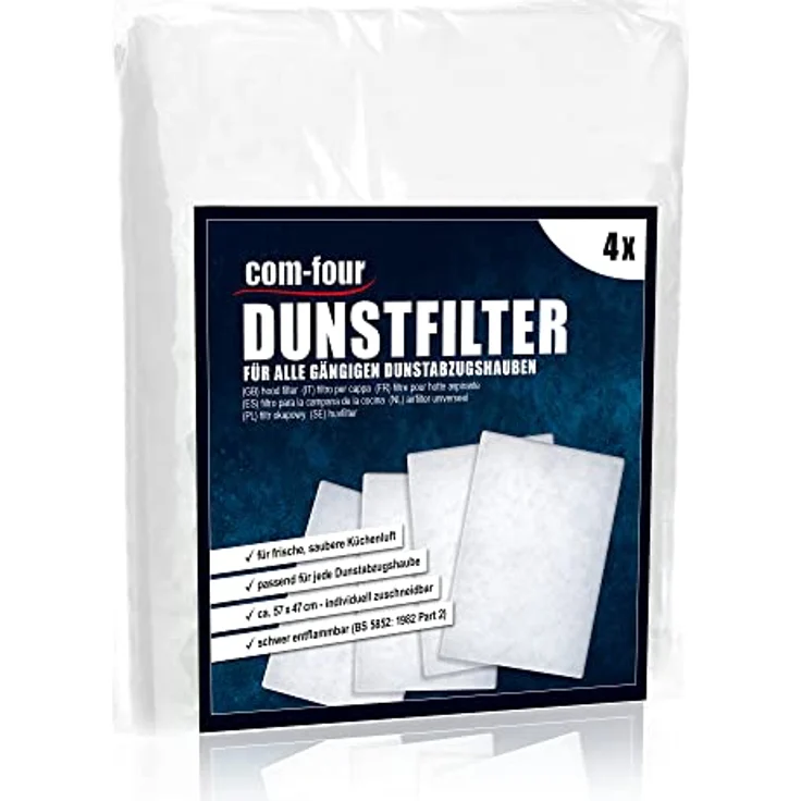 com-four® 4x zuschneidbare Dunstabzugshaube Filtermatte, weißer fettfilter für frische Luft, 57 x 47 cm, schwer entflammbar – Bild 1