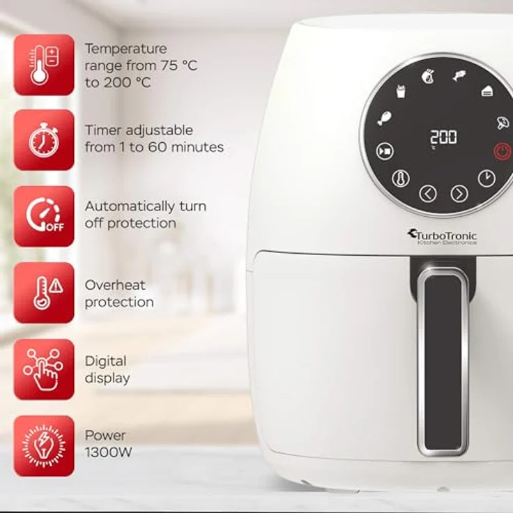 TurboTronic by Z-Line Heißluftfritteuse 3,5L NEU mit Silikoneinlage Airfyer Power 1300W, 6 Programme 75 - 200°C, Easy Air Fryer Braten Rösten, Silber – Bild 3