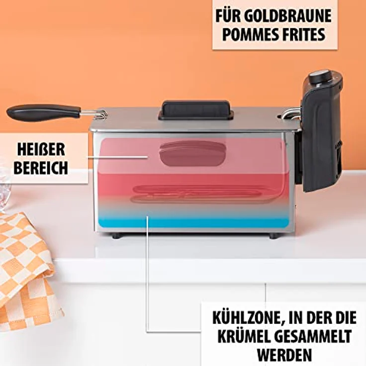 Tristar FR-6946 Fritteuse, 2000 Watt, 3 L Öl-Fassungsvermögen, LED-Display, Edelstahl, Grau – Bild 4