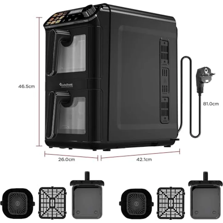 TurboTronic Heißluftfritteuse XXL – 11 L DualZone mit 2 unabhängigen Garkörben, digitales Touch-Display, fettfreies Frittieren ohne Öl, inkl. Silikoneinlagen – Bild 2
