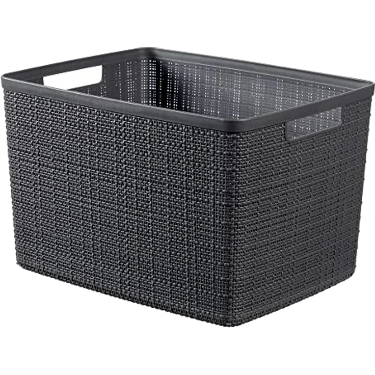 Curver Juliet Jute Korb aus 100% recyceltem Kunststoff, rechteckig, 20 l, Dunkelgrau, L
