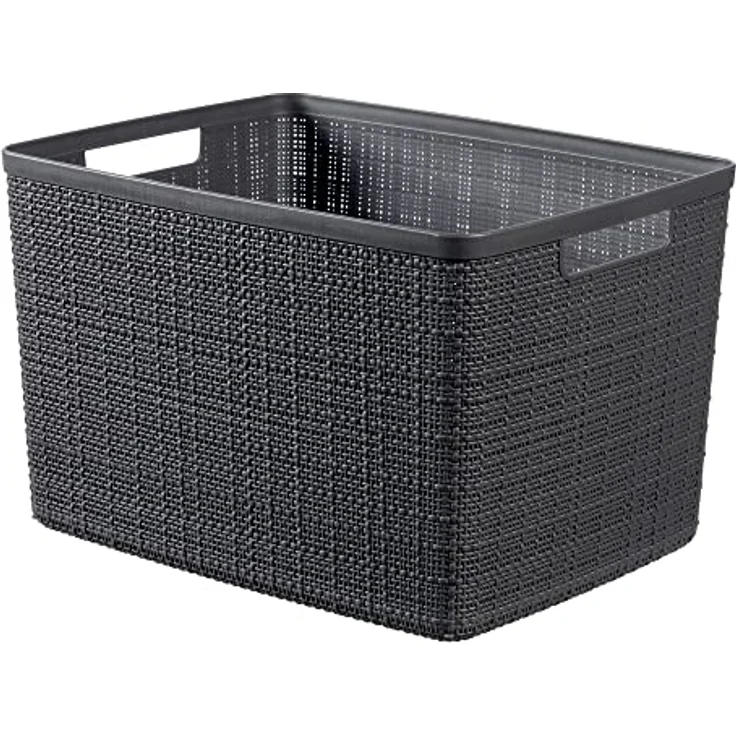 Curver Juliet Jute Korb aus 100% recyceltem Kunststoff, rechteckig, 20 l, Dunkelgrau, L – Bild 1
