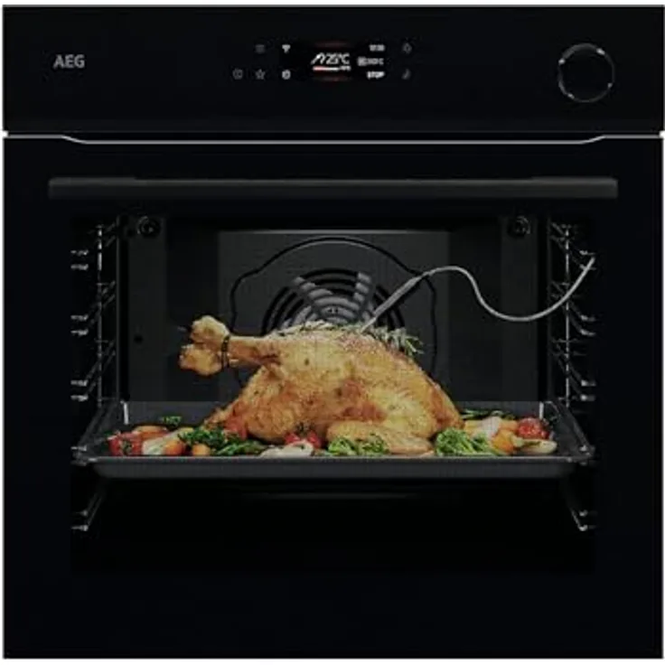 AEG 7000 SteamCrisp® NBR7P621SB, Einbaubackofen mit pyrolytischer Selbstreinigung, Dampfunterstützung, 72L Garraum, Schwarz