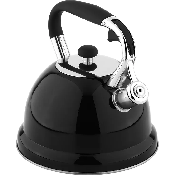 Teesa TSA0152 Edelstahl-Wasserkocher mit Pfeife, 3 Liter, gas-/induktionsgeeignet, schwarzer Hochglanzlack