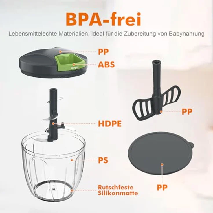 Ibergrif Zwiebel Schneider 900ml, Tragbarer Zwiebel Zerkleinerer mit Edelstahlklingen, BPA-Frei, Rutschfest und Vielseitig für Eier, Nüsse und Babybrei – Bild 4