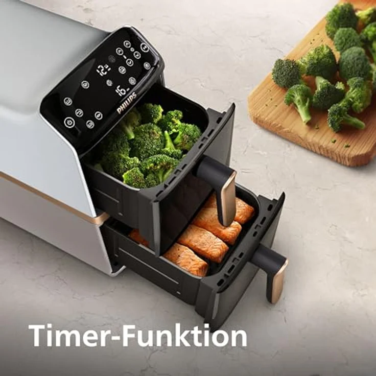 Philips Heißluftfritteuse NA462/80 4000 Series, 10L Stacked Dual Basket, 2750 W, RapidAir Technologie, Schwarz/Dunkelgrau, kupfer Griff – Bild 8