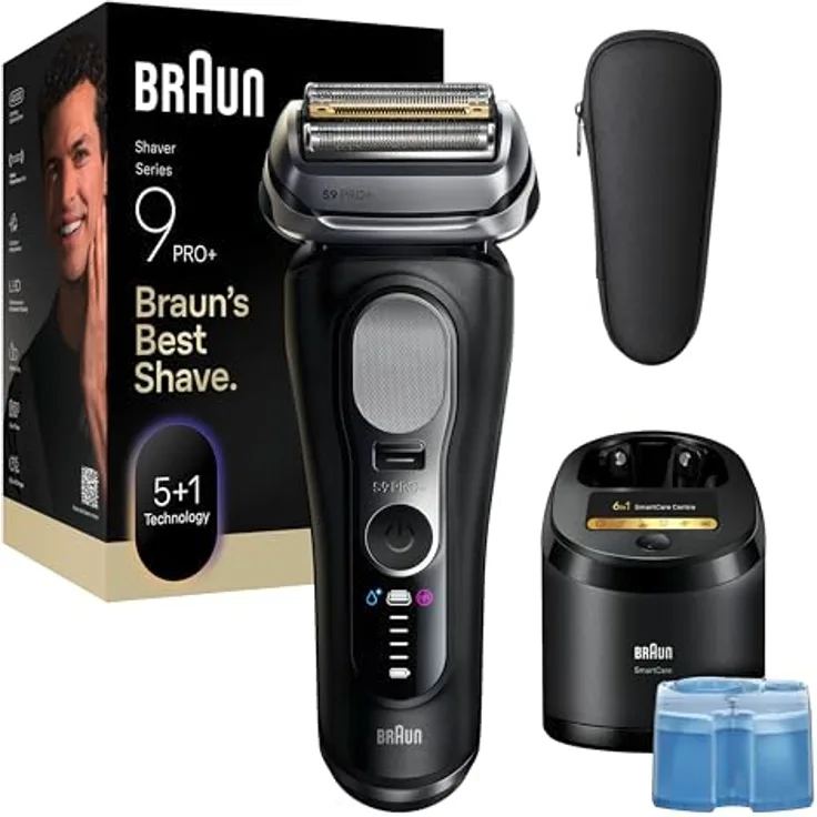 Braun Series 9 PRO+ Rasierapparat, 5 Scherelemente, wasserfest, 60 Minuten Akkulaufzeit, inkl. 6-in-1 SmartCare Center und Reiseetui