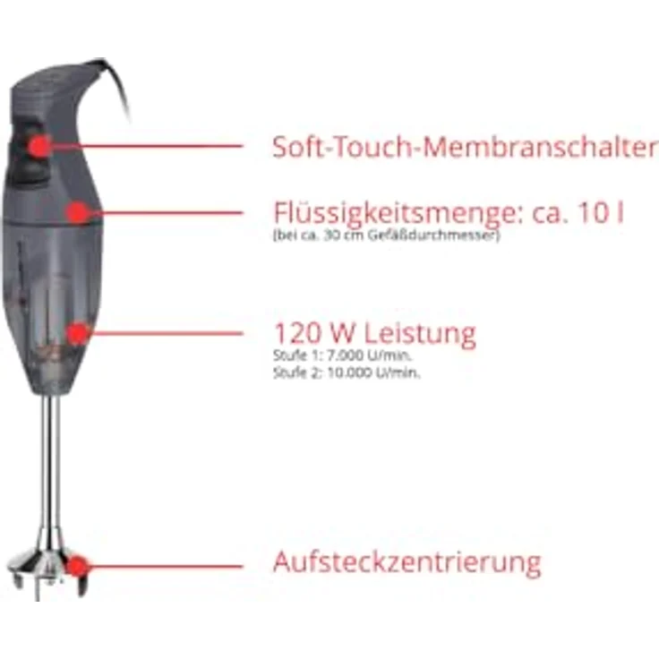 ESGE Zauberstab M100 Exklusiv, Stabmixer Set mit 120 W AC-Motor, 10.000 U/min, Multimesser & Wandhalter, Made in Switzerland, Anthrazit – Bild 2
