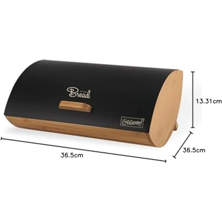 Feel Maestro Brotkasten MR-1775-BLACK, Hochwertiger Holz-Metall-Brotkasten in Schwarz, 25 x 13,3 x 36,5 cm, langlebig und flexibel gestaltet – Bild 4