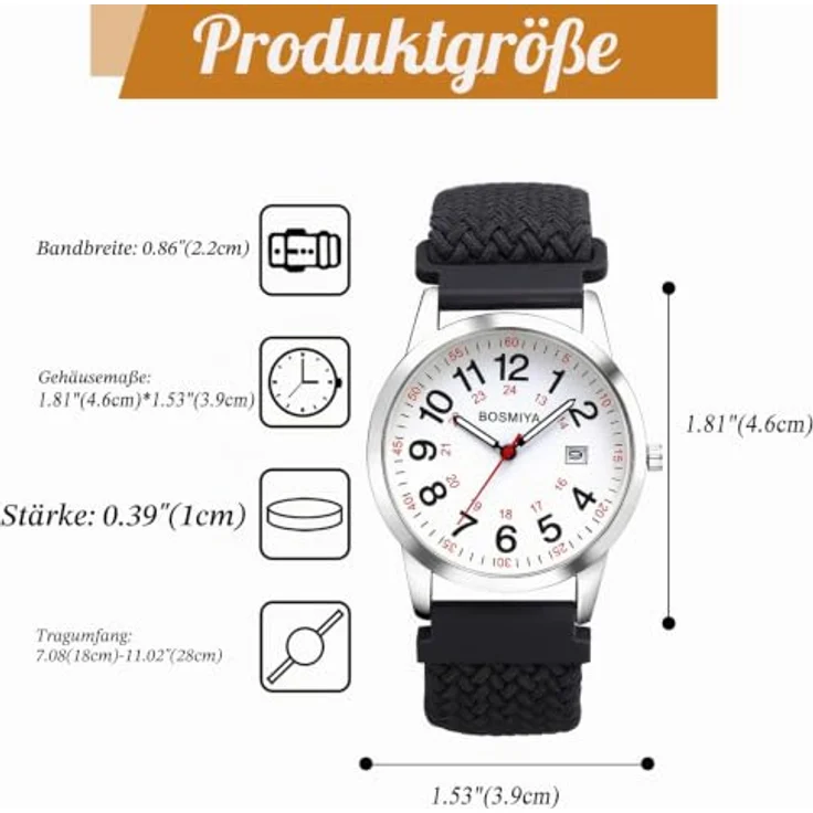 JewelryWe Geflochtene Elastische Uhr, Analog Quarz Armbanduhr mit Grau Gewebtem Stretcharmband, 24-Stunden-Zifferblatt und großen Zahlen für Damen und Herren – Bild 5
