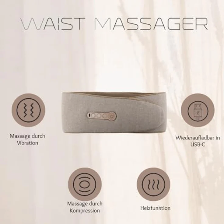 Terraillon WAIST MASSAGER, Massagegürtel für Rücken und Bauch, Vibration und Kompression, 3 Temperaturstufen, USB-C wiederaufladbar – Bild 3