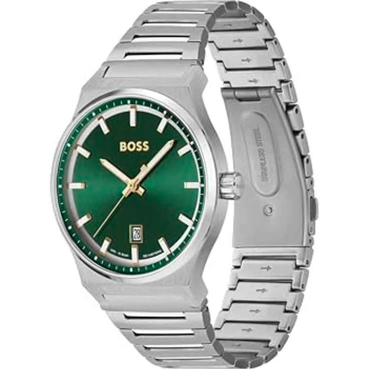 HUGO BOSS Analog Quarzuhr für Herren Kollektion Candor mit Silbernes Edelstahlarmband - 1514079, Gebürstetes grünes Zifferblatt, 41 mm Durchmesser – Bild 2
