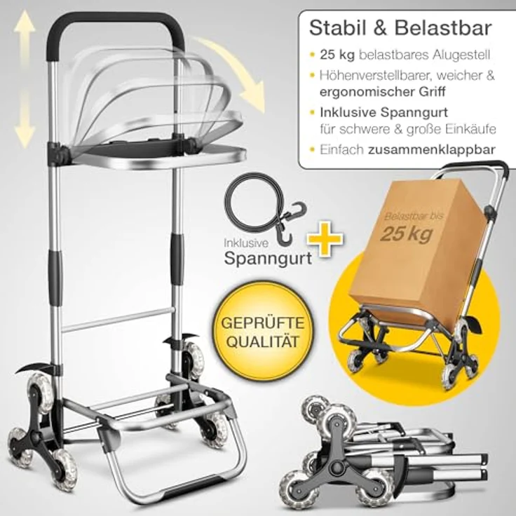 maxVitalis Einkaufstrolley Treppensteiger mit Kühlfach, Einkaufsroller klappbar, Shopping Trolley höhenverstellbar, Reflektoren, abnehmbare Tasche, 43 L, Hackenporsche (Treppensteiger-Trolley) – Bild 8