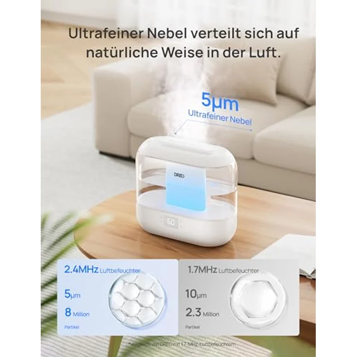 DREO Smart Luftbefeuchter für Schlafzimmer, 4L oben befüllbar, Ultraschall, Öl Diffusor, Nachtlicht, 36 Stunden Laufzeit, leiser Betrieb – Bild 5