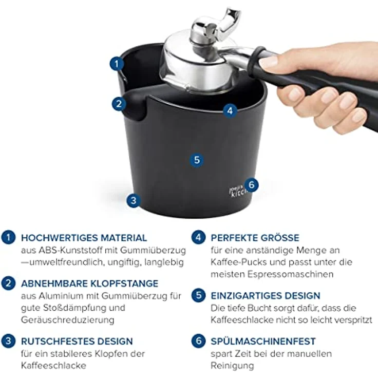 Joejis Abklopfbehälter Klopfbox für Siebträger Zubehör Maschinen Espresso - Knock Box Abschlagbox für Kaffeesatz - Kaffee Abschlagbehälter Barista - Schwarz – Bild 3