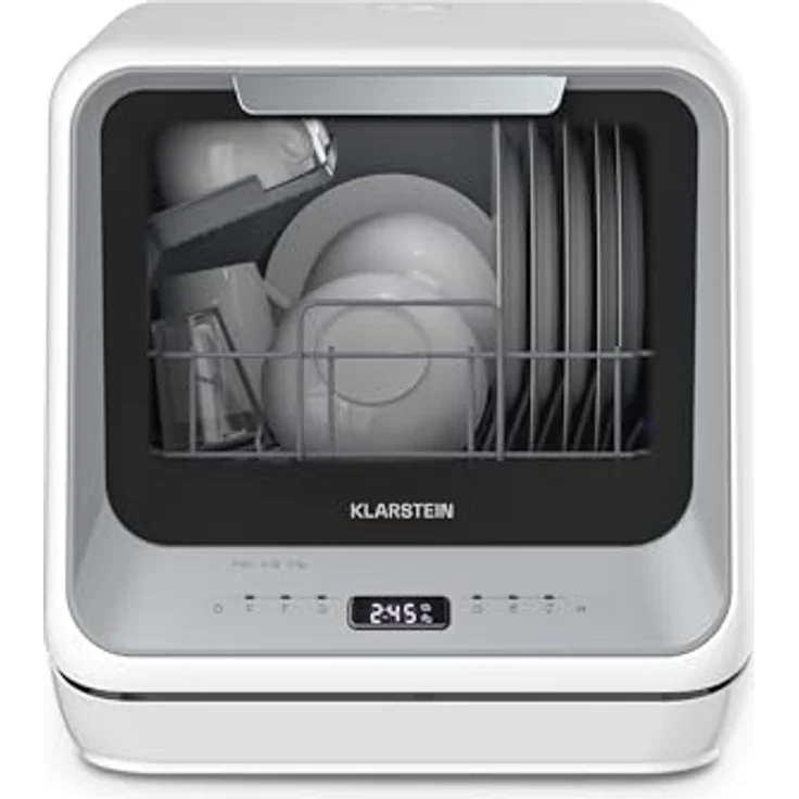 Klarstein Amazonia Mini Geschirrspüler, Kompakte Tischspülmaschine mit Wassertank, 7 Programme, 5L Wasserverbrauch, Digitalanzeige, Leise 58dB, Tragbar, Silber – Bild 1