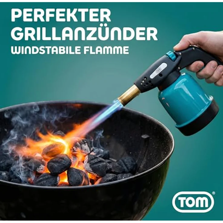 TOM GB-190 Lötbrenner, leistungsstarker Flambierbrenner mit 1300°C, Piezozündung, 1300W, inkl. optional 4x 190g Gaskartuschen – Bild 3