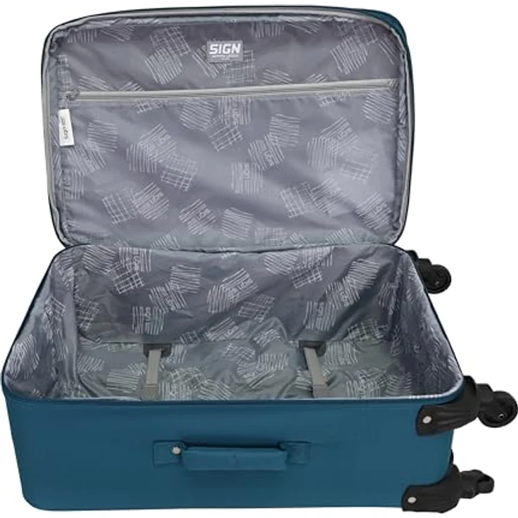SIGN Stoffkoffer Reisekoffer Trolley (Handgepäck-Mittel-Groß-Set) + 5cm Dehnungsfuge, Ultra Leicht & Stabil, Pastellblau, Großer Koffer (70cm) – Bild 5