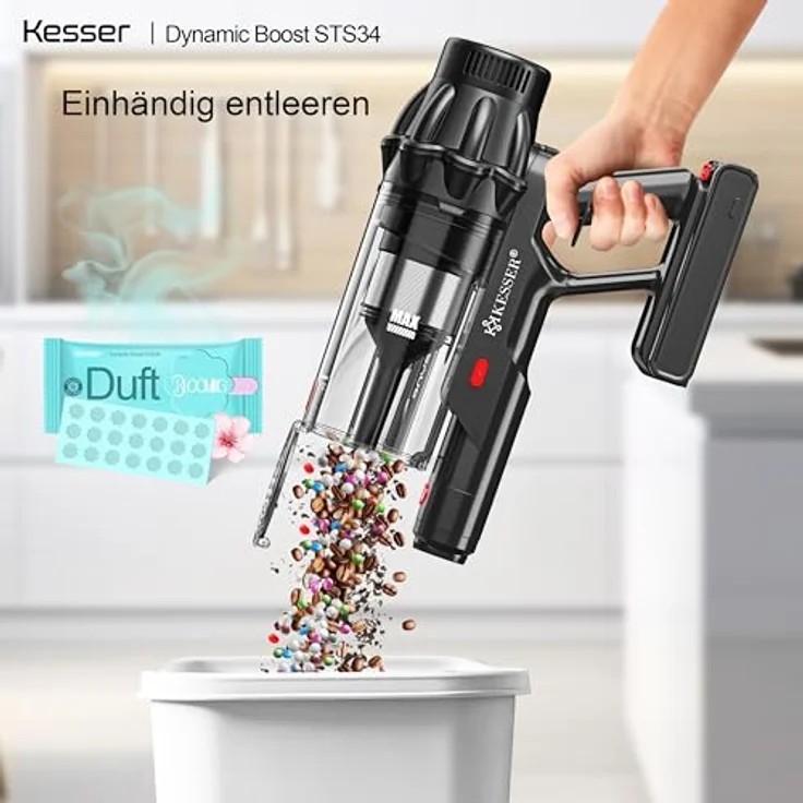KESSER® Akku Staubsauger STS34, kabellos mit 70 Min. Laufzeit, HEPA-Filter, LED-Display, Anti-Tangle-Bodenbürste für Hartböden und Teppiche – Bild 4