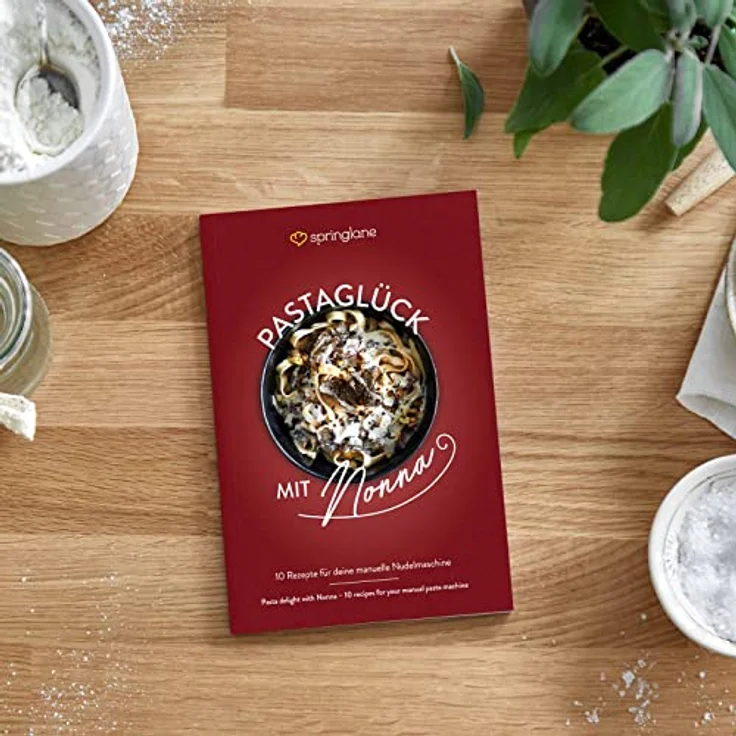 Springlane Nudelmaschine Nonna, Manuelle Nudelmaschine aus Edelstahl mit Linguine Aufsatz, Rezeptbuch, Nudeltrockner & 3 Schneideaufsätzen, 9 Teigdicke-Stufen – Bild 7