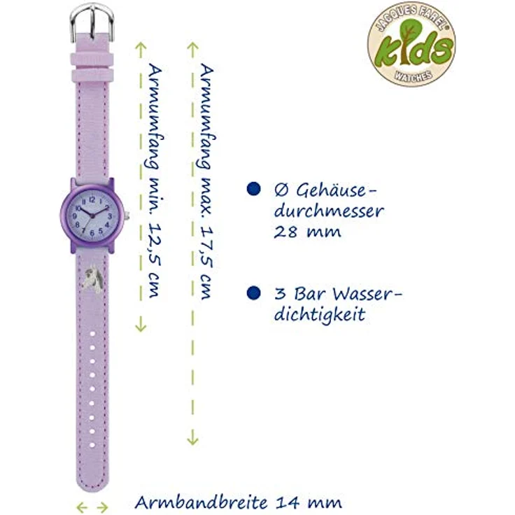 Jacques Farel Quarzuhr ORG 8820, Kinder-Armbanduhr mit Pferdestickerei, zartlila Baumwollarmband, ideal als Geschenk – Bild 2