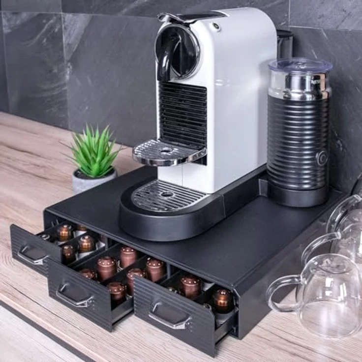 INTIRILIFE Kaffee Kapselhalter in Schwarz - 3 Schubladen, 34.2 x 32.6 x 6.4 cm - für Nesspresso (48 Stück) oder K-Cup (36 Stück) - Aufbewahrungsbox für Kaffee Kapseln Pads – Bild 2