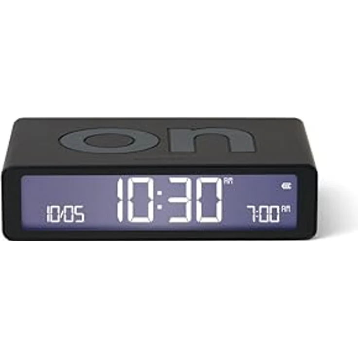 Lexon Flip Classic, Digitaler Wecker mit umkehrbaren EIN/Aus-Seiten, wiederaufladbar, LCD-Display, Berührungssensor für Schlummerfunktion - Schwarz – Bild 1