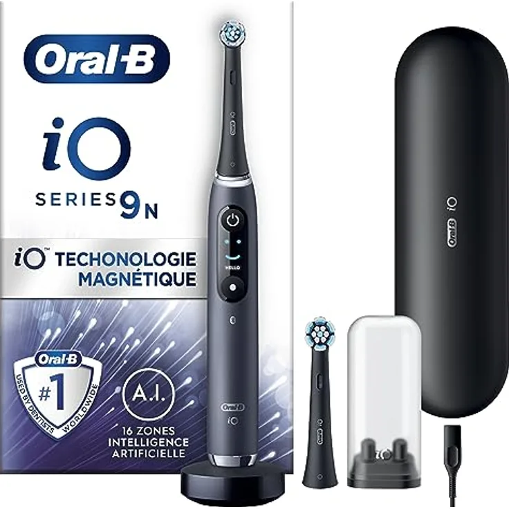 Oral-B iO 9N Elektrische Zahnbürste, Bluetooth, 2 Bürsten, 1 Reiseetui, Ladegerät