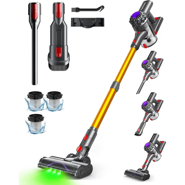 VACTechPro Akku-Hand- und Stielstaubsauger, 450 W, 35000 Pa, 6 in 1 mit waschbarem HEPA-Filter und zwei zusätzlichen Filtern