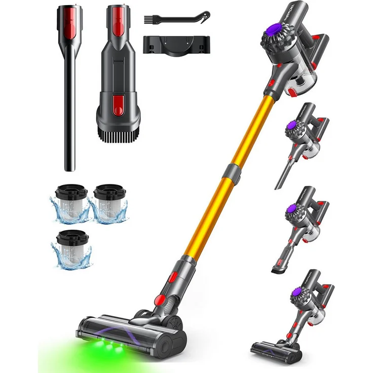 VACTechPro Akku-Hand- und Stielstaubsauger, 450 W, 35000 Pa, 6 in 1 mit waschbarem HEPA-Filter und zwei zusätzlichen Filtern