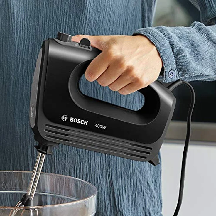 Bosch Clever Mixx MFQ24200 Handrührer, moderne Motortechnik, 2 Tubobesen, 2 Edelstahl-Knethaken, 4 Geschwindigkeitsstufen, 400 W, schwarz – Bild 7
