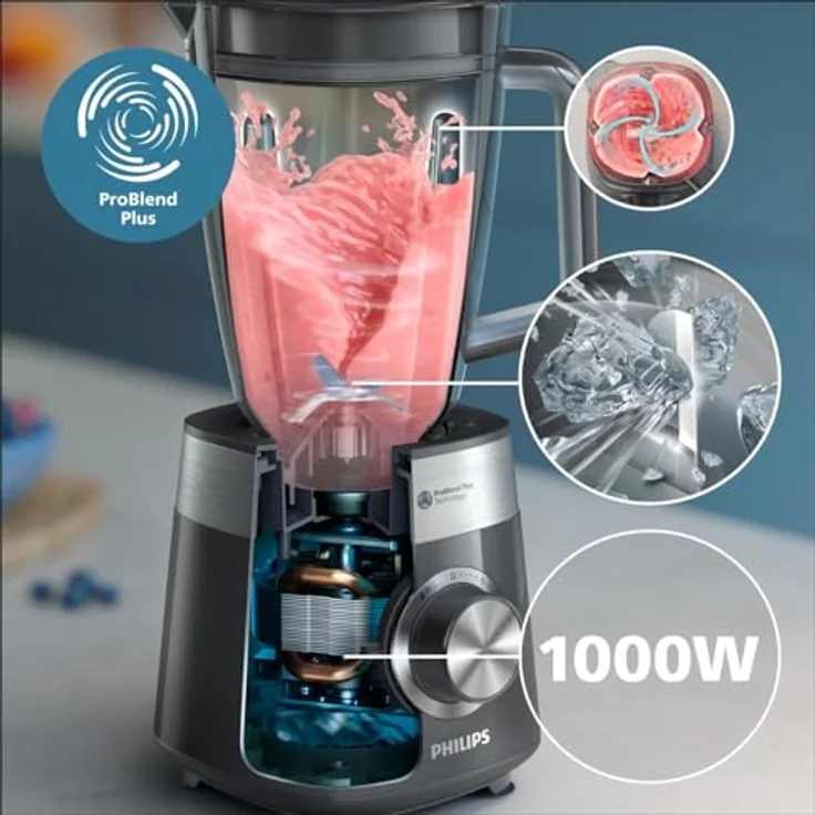 Versuni Philips 5000-Serie Standmixer - 1000 W. ProBlend Plus-Technologie. 2L maximales Fassungsvermögen. Spülmaschinengeeignete Teile. Schwarz (HR3020/20) – Bild 2