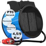 ALLEGRA Heizlüfter 9kw Keramik Bau Heizgerät Bauheizer Heizgebläse Elektroheizer Elektrisch Heizstrahler Starkstrom Elektro Garage Industrie 400v 16 A mit Thermostat Leise Zeltheizung Heizer Baustelle, PTC Keramik, 9000 Watt, CEE16 Starkstrom, IP 20, 53 db, 960 m³